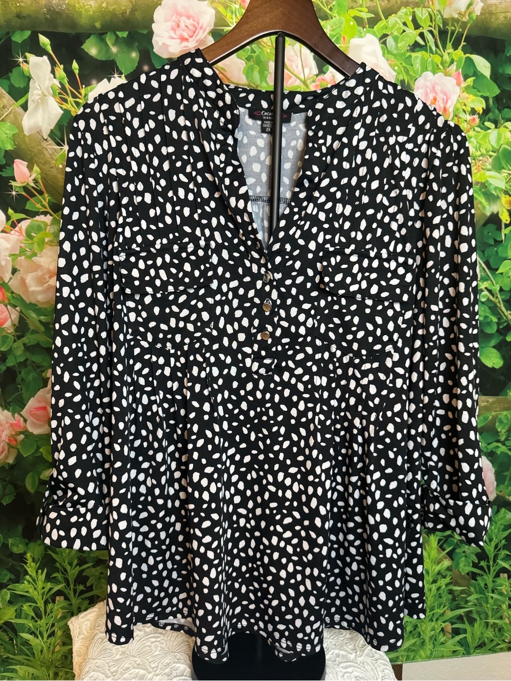 Cocomo Black Blouse with White Spot Print